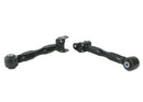 Side-shot view of Whiteline black, metal adjustable, rear lower toe arms for Toyota GR Corollas. 