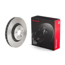 Side shot of Brembo front ventilated rotors for 2004 Subaru STIs.