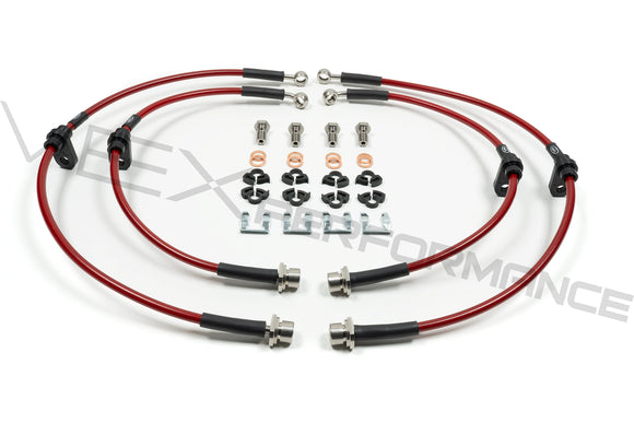 An angled shot of HEL Performance brake lines. 
