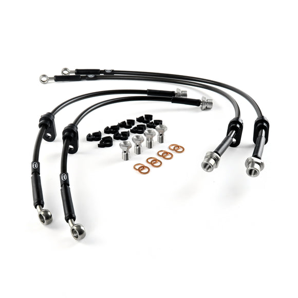 Generic overview shot of HEL Performance brake lines with hardware kit. 