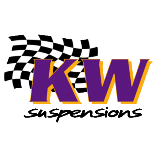 KW Suspensions logo with a checkered flag on a white background