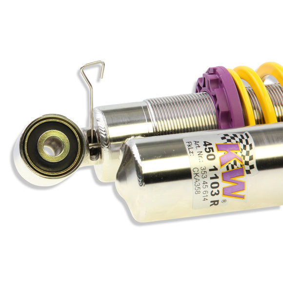 Close up shot of the rear piggyback damper and compression adjustment mechanism.