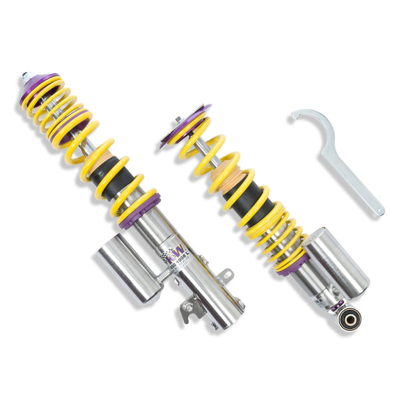 Close up shot of a pair of KW V3 coilovers.
