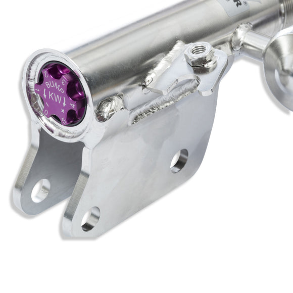 Close up shot of the purple compression adjustment knob.