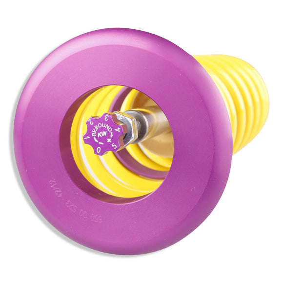 Close up shot of the purple rebound adjustment knob.