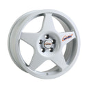 White Speedline Corse 2110 wheel with an orange logo for rally applications.