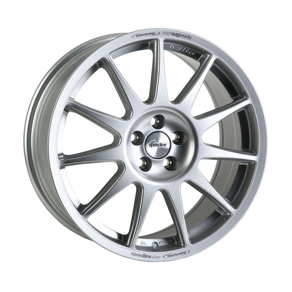 Silver Speedline Corse 2120 wheel for rally applications. 